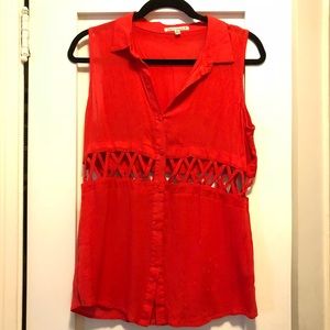 Boutique Button Down Collared Top with Cut Out